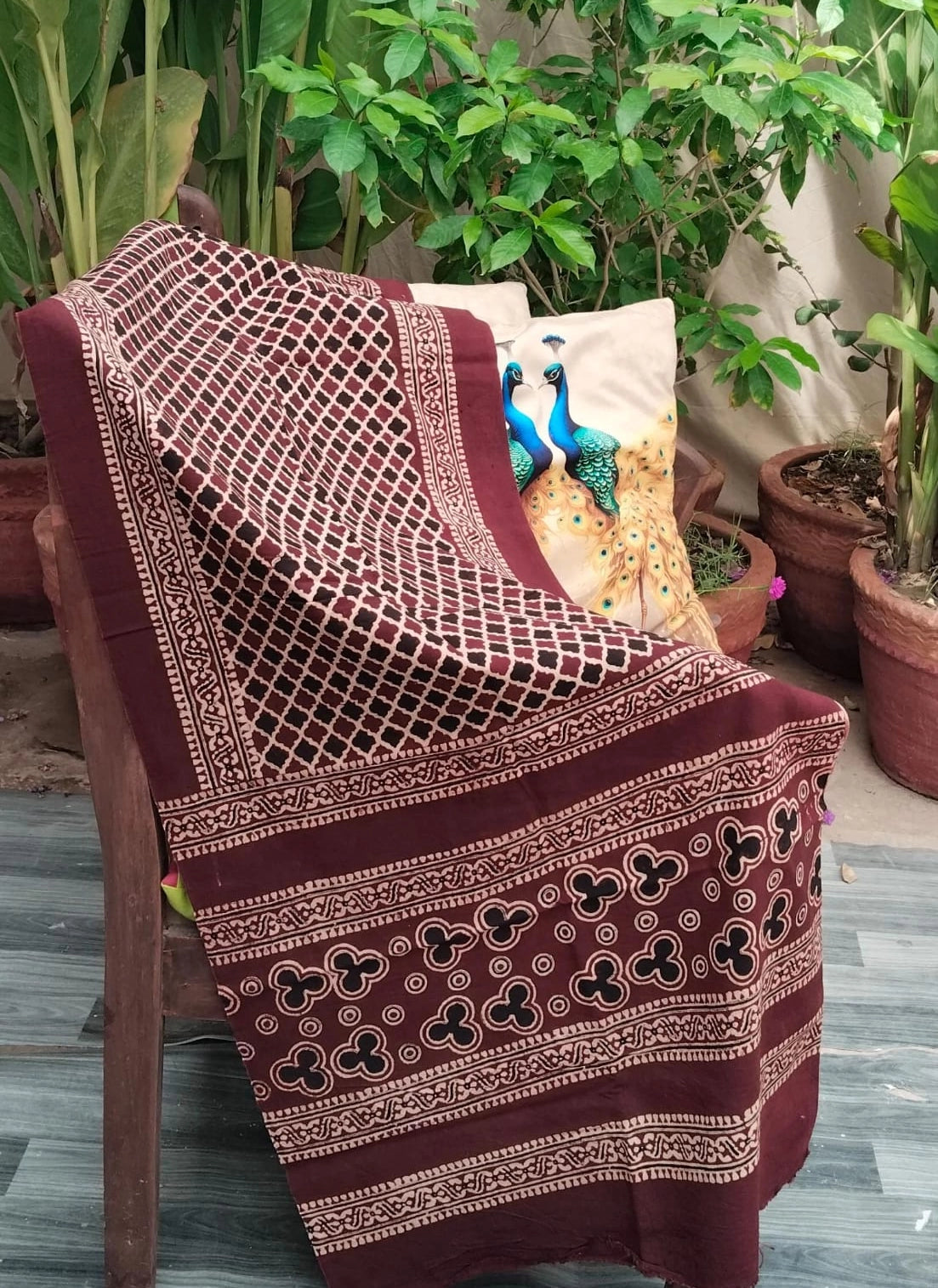 Organic cotton Bani Ajrak Scarf with cultural Sindhi motifs
