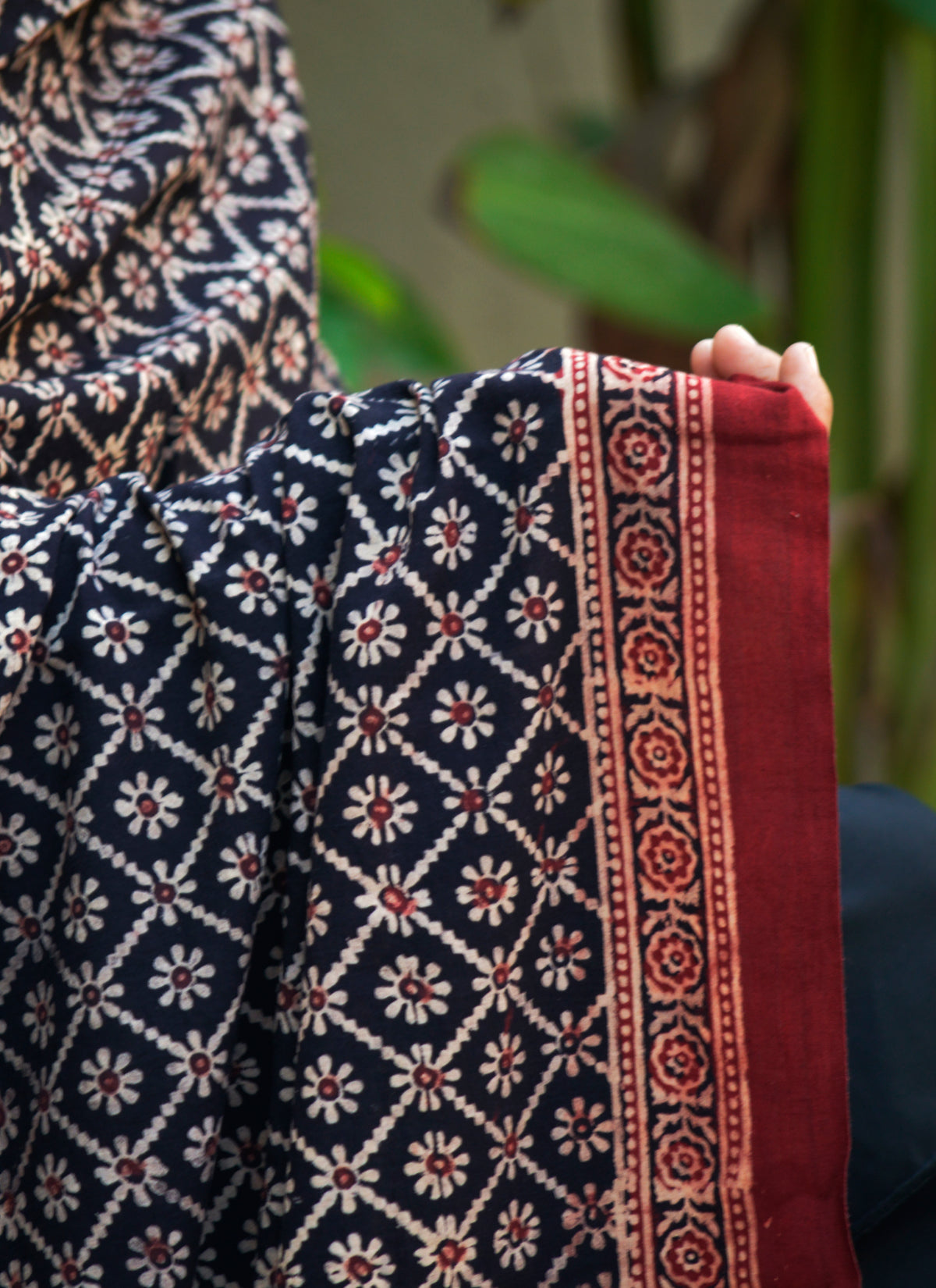 Ajrak Chadar Floral Jaal print cotton wrap with organic dyes – Ajrak Design Dress collection