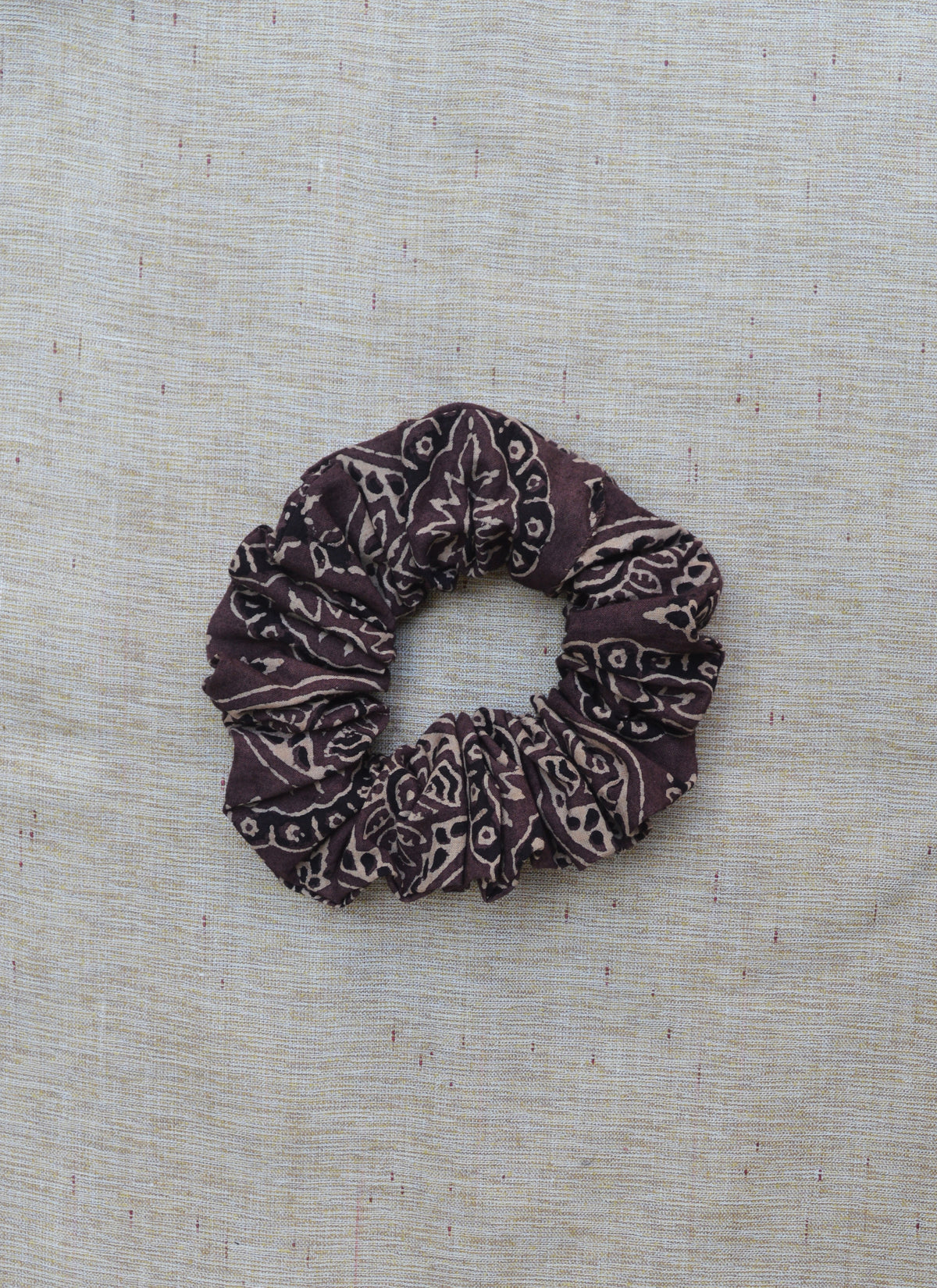 Traditional Ajrak print cotton hair scrunchie for women sustainable fashion