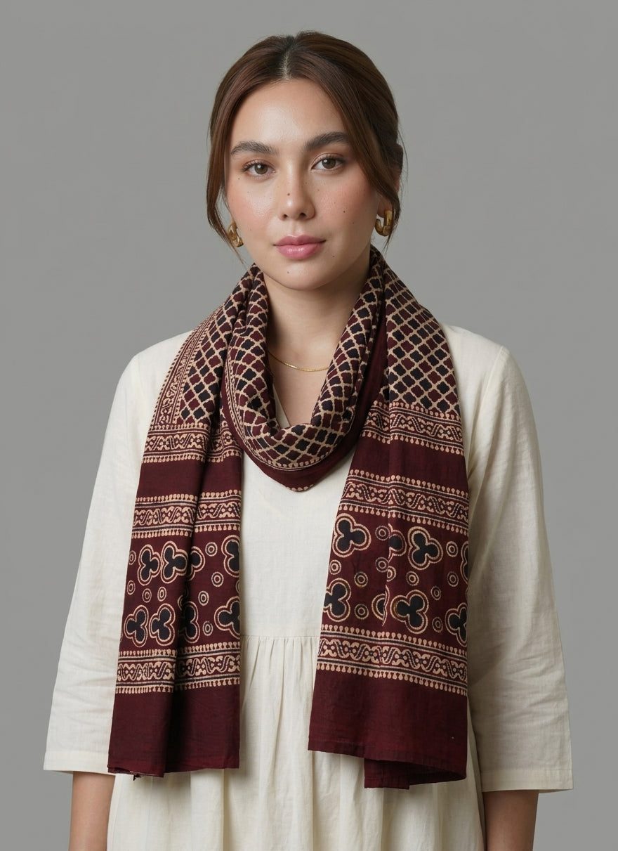 Bani Ajrak Scarf Lawn – Organic Dye Hand Block Printed Traditional Design