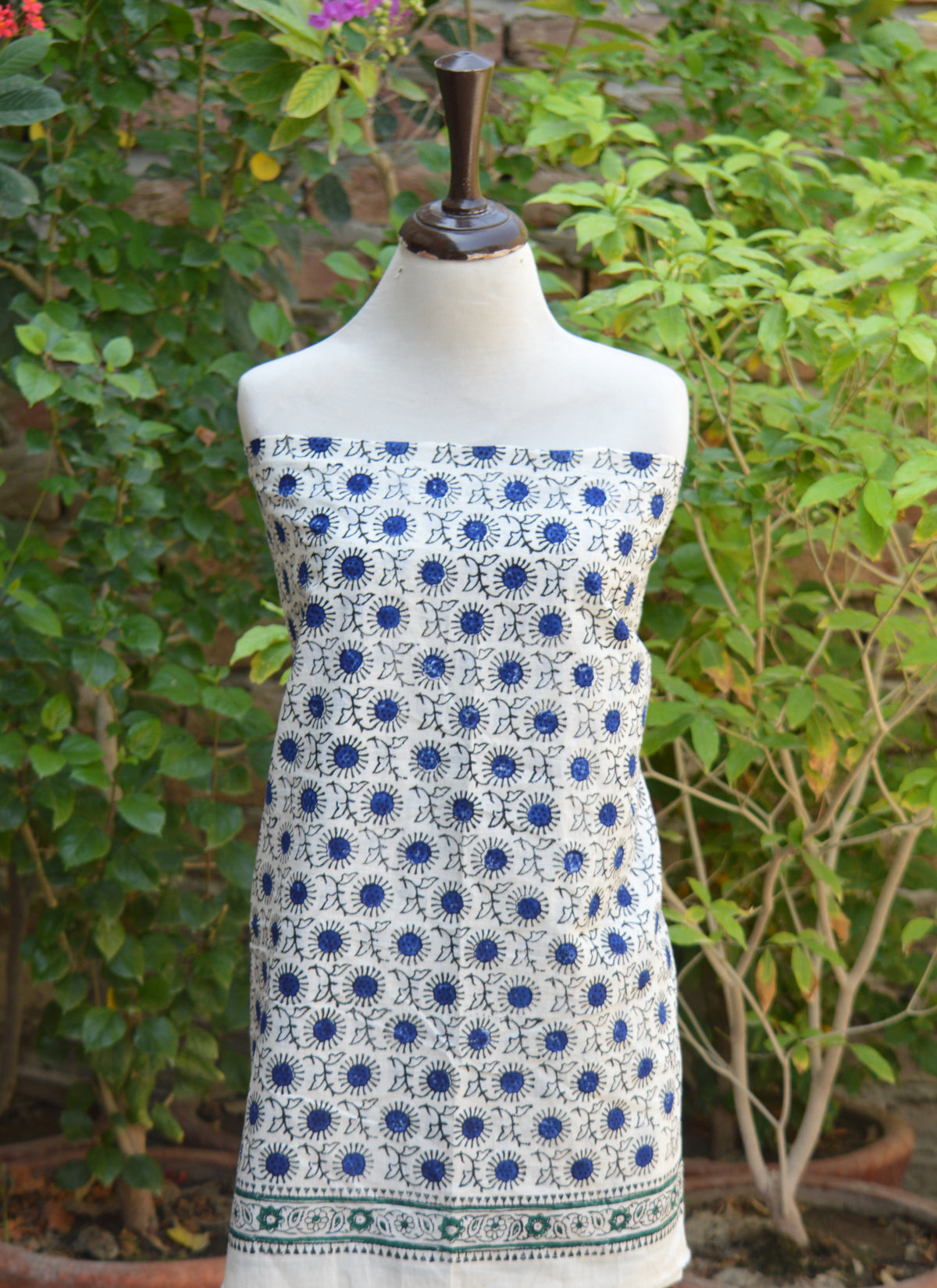 Blue Floral Hand Block Printed Cotton Shirt and Dupatta Two-Piece Suit