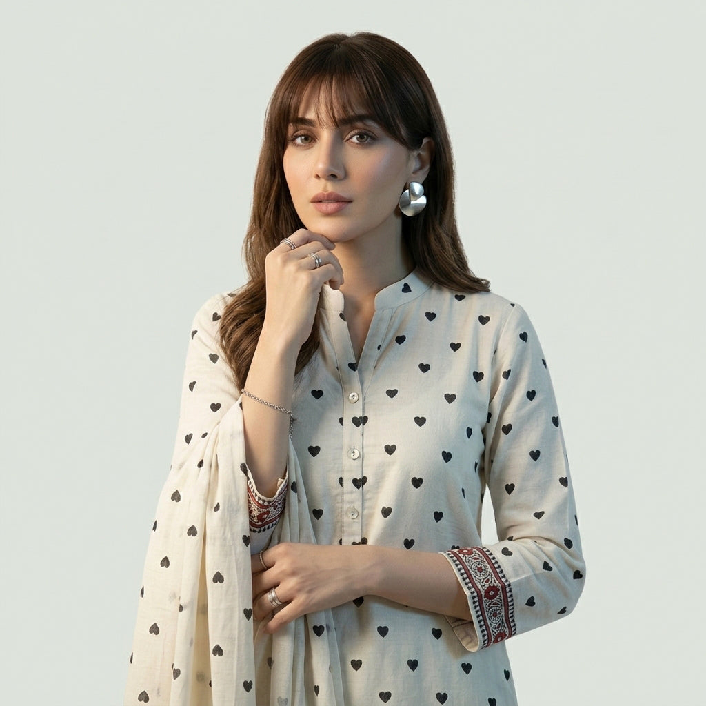 Pink Floral Block Print Dress Suit with Delicate Motifs