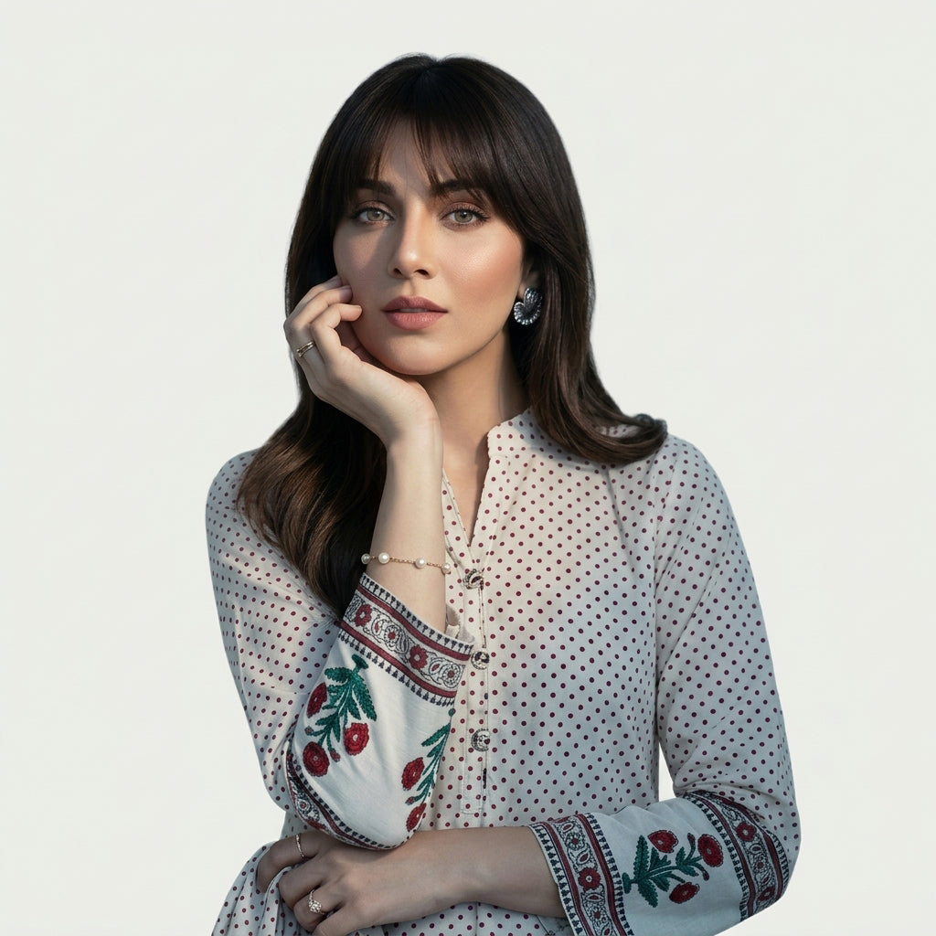 Blue Floral Block Print Dress Suit for Women