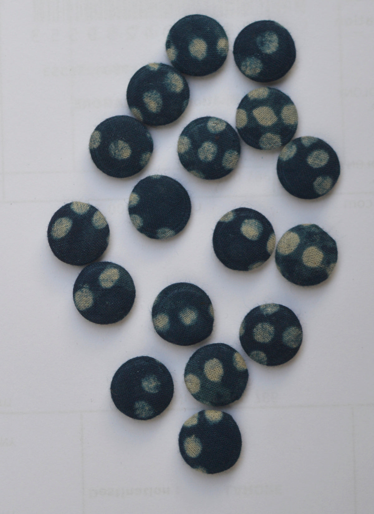 Ajrak handmade buttons set of 6 blue with whitish dots 13mm artisan crafted Pakistan