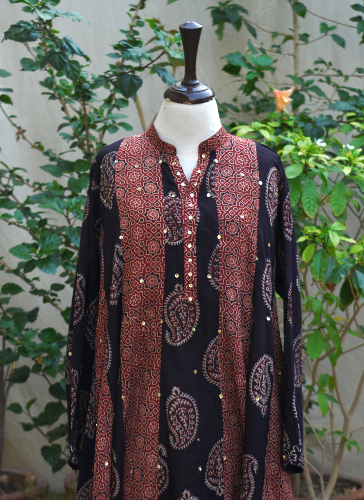 Luxury Ajrak Design Dress patchwork maxi with sitara detailing Pakistan