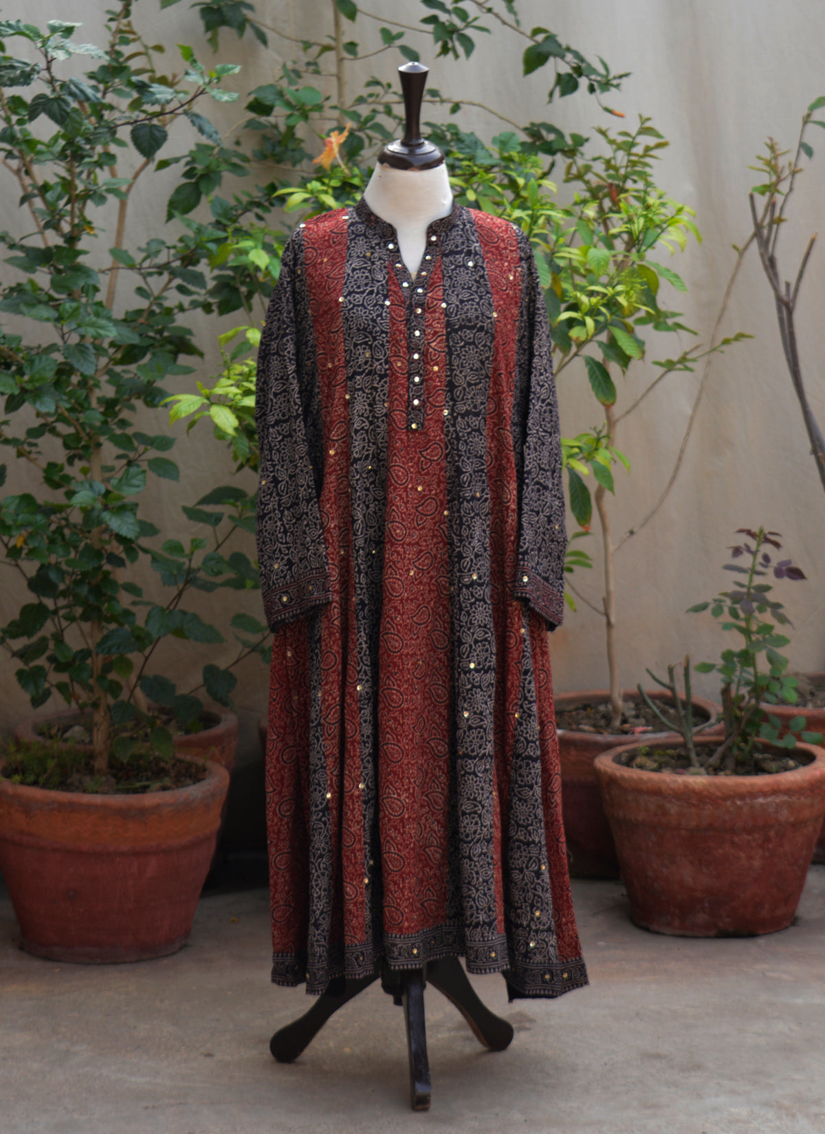 Ajrak Design Dress boho maxi patchwork lawn with sitara sequence detailing