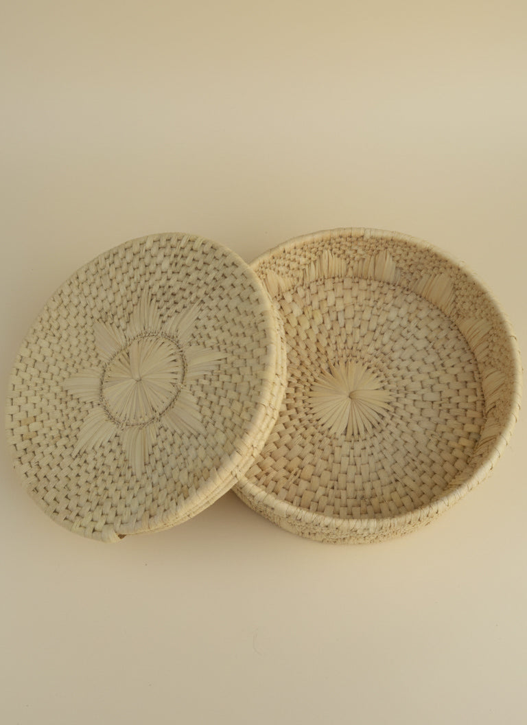 Eco-friendly palm-leaf roti dan beige flower pattern for serving bread and snacks
