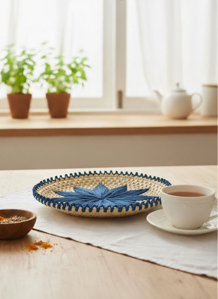 Hand Woven Palm Leaf Bread Plate (Changair) – Ferozi, 11x11 Inches