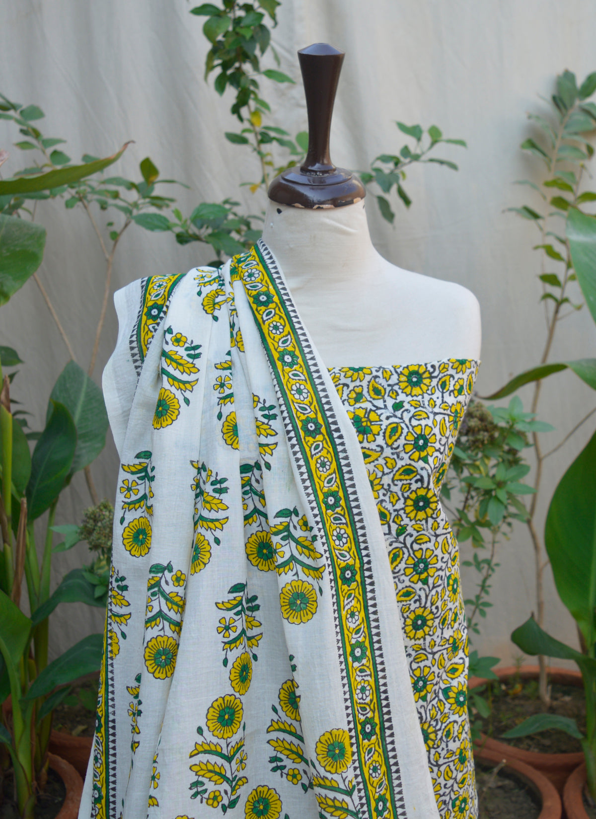 Unstitched two-piece lawn set with delicate block prints and breathable texture
