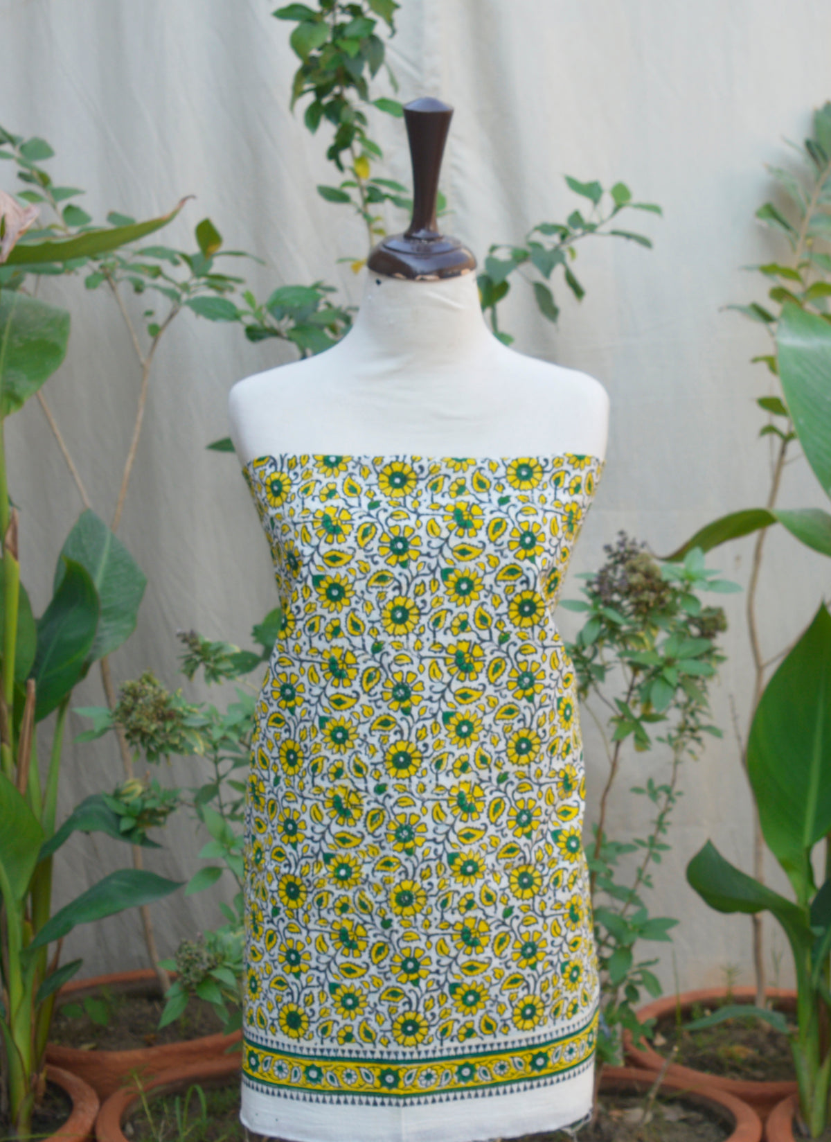 Daisy Flower Yellow dress with handcrafted shirt and matching printed dupatta