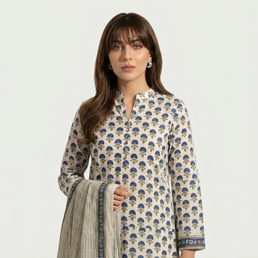 Floral Dress Suit with Green Botanical Motifs