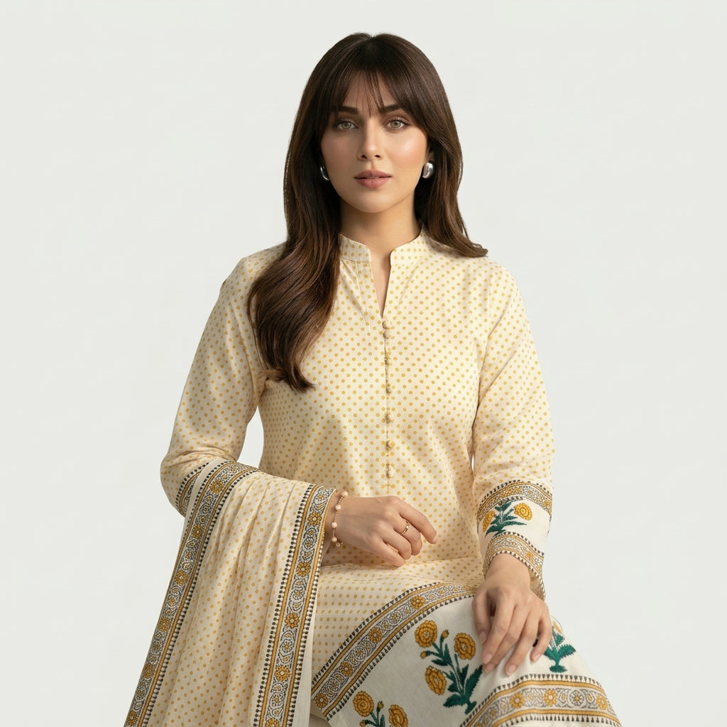 Ethnic Dress Suit with Traditional Floral Block Prints