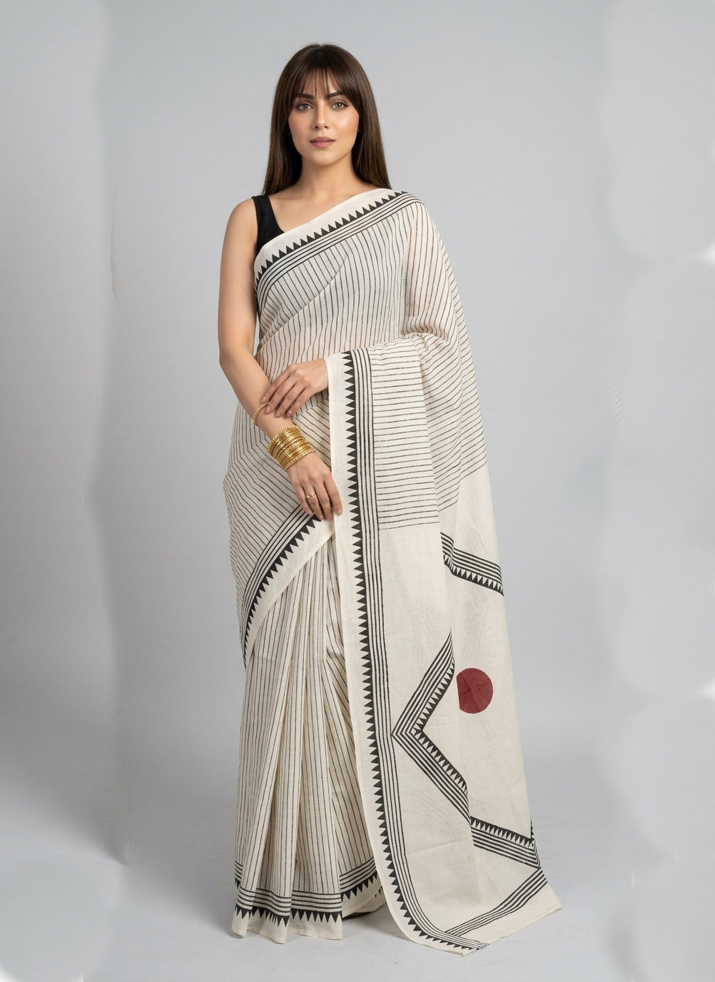 Hand block Ajrak saree with classic border