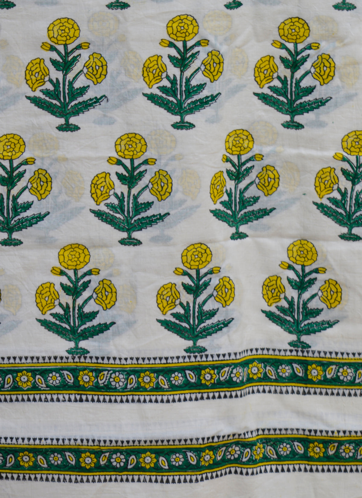 Traditional floral butta cotton fabric with mustard hand block print design