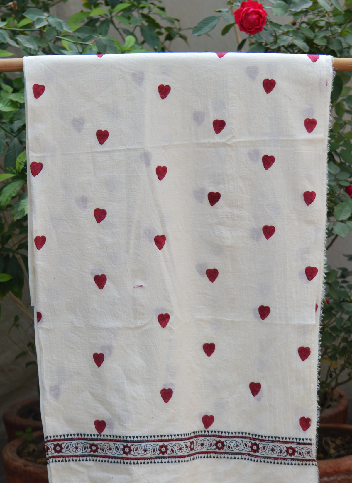 Hand block printed heart kurta fabric in premium cotton unstitched dress material