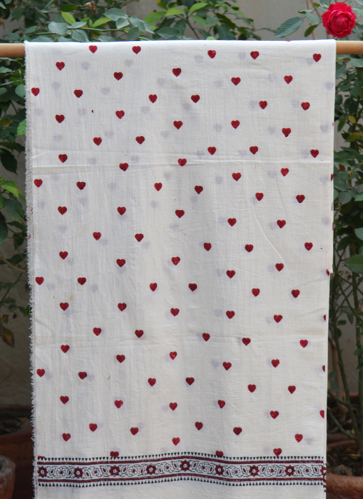 Hand block printed cotton kurta fabric with smart heart design unstitched