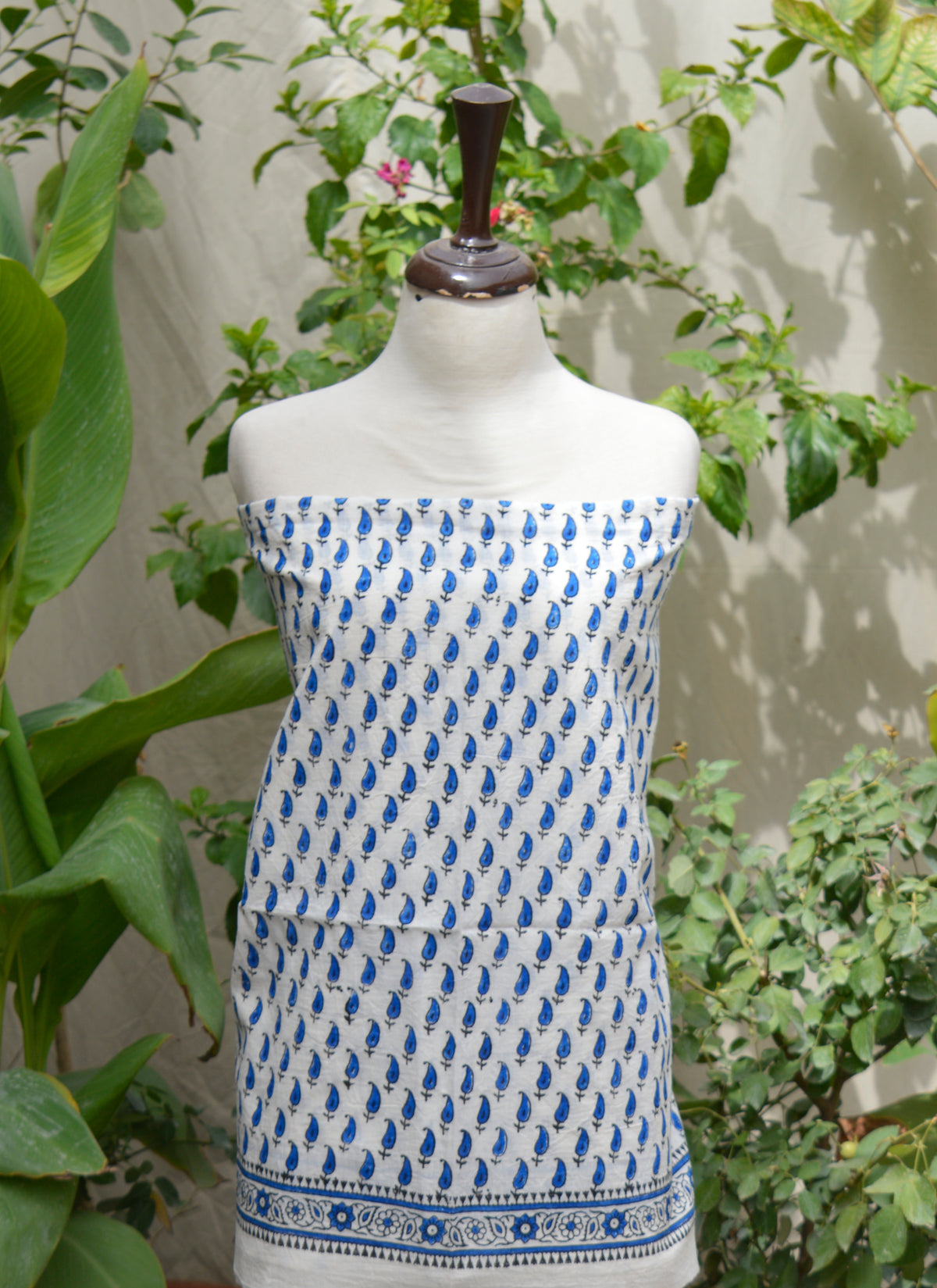 Premium lawn fabric shirt and dupatta in blue hand block printed design