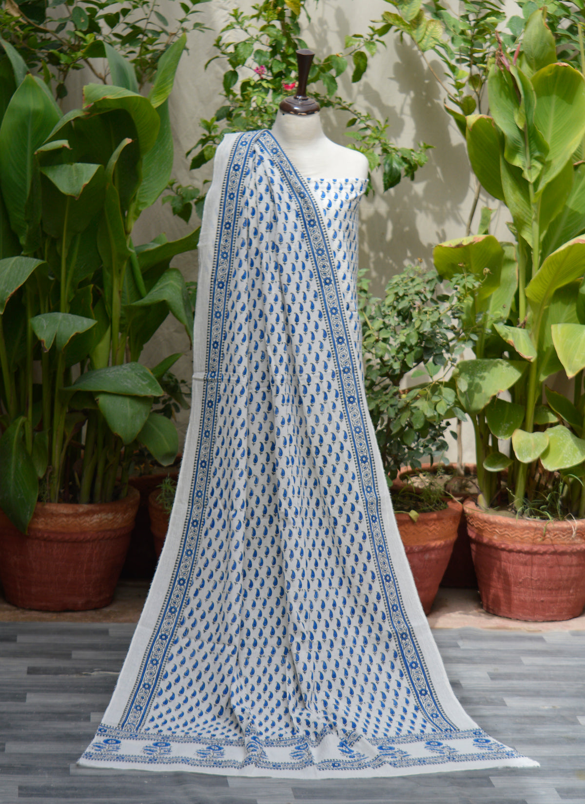 Ajrak Design Dress Kerry blue two piece hand block printed lawn shirt and dupatta