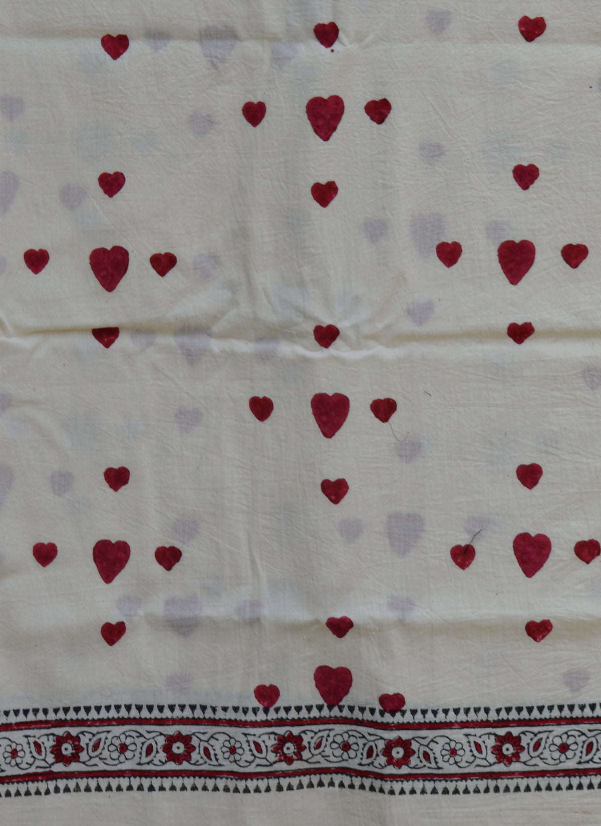 Hand block print fabric Grid Heart design in premium cotton fabric
