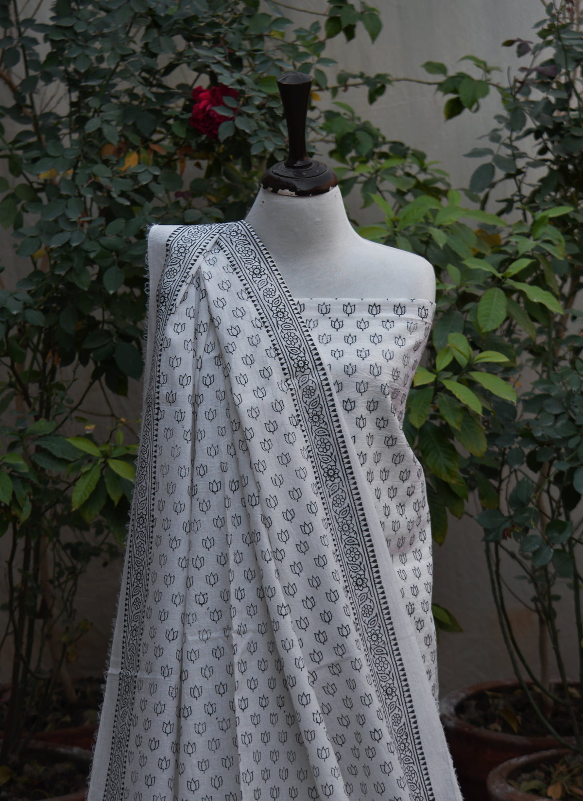 Lotus flower hand block print lawn two piece elegant summer dress Pakistan Ajrak Design Dress style