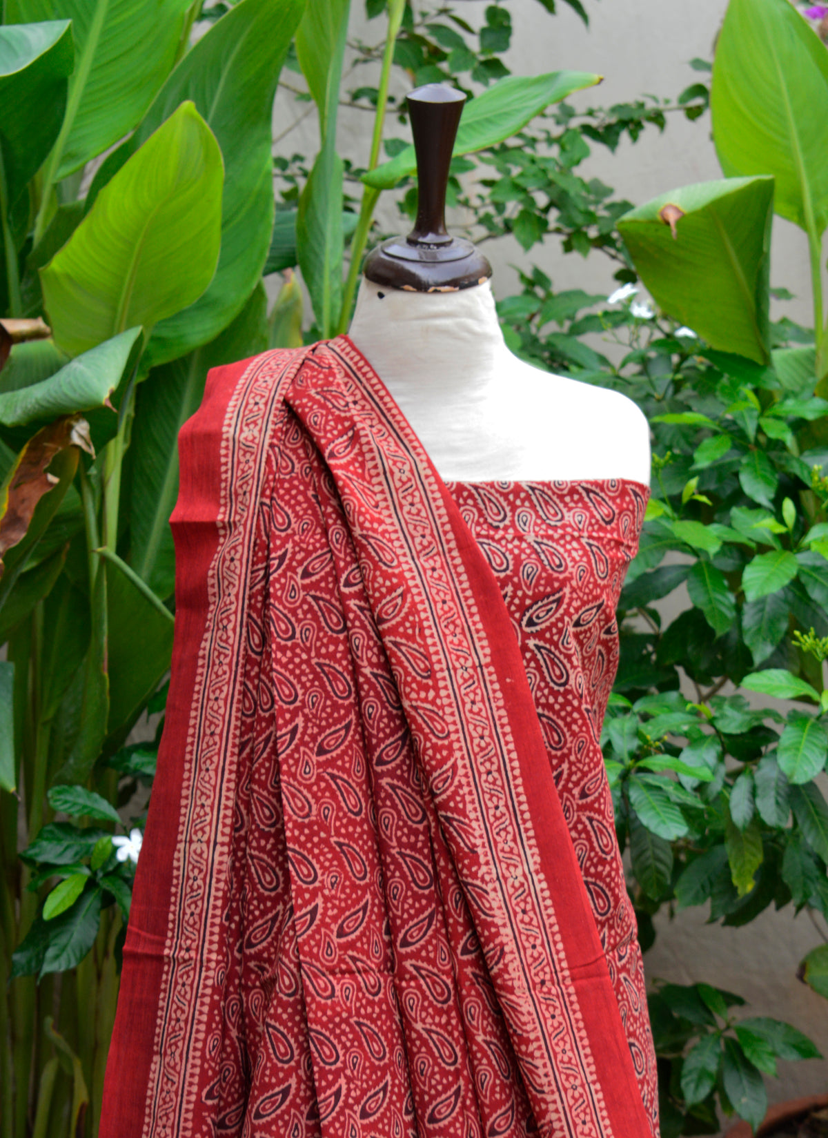 Traditional Kerry motif Ajrak design dress hand block printed red Ajrak suit