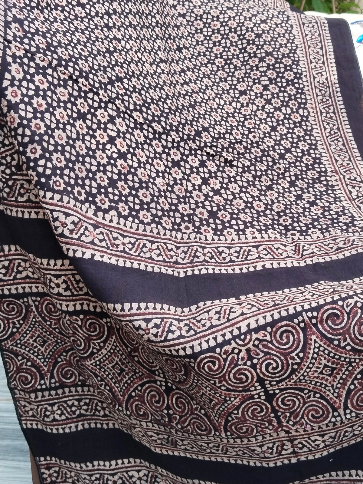 Traditional Ajrak Sindhi scarf in starry twinkle pattern with organic dyes