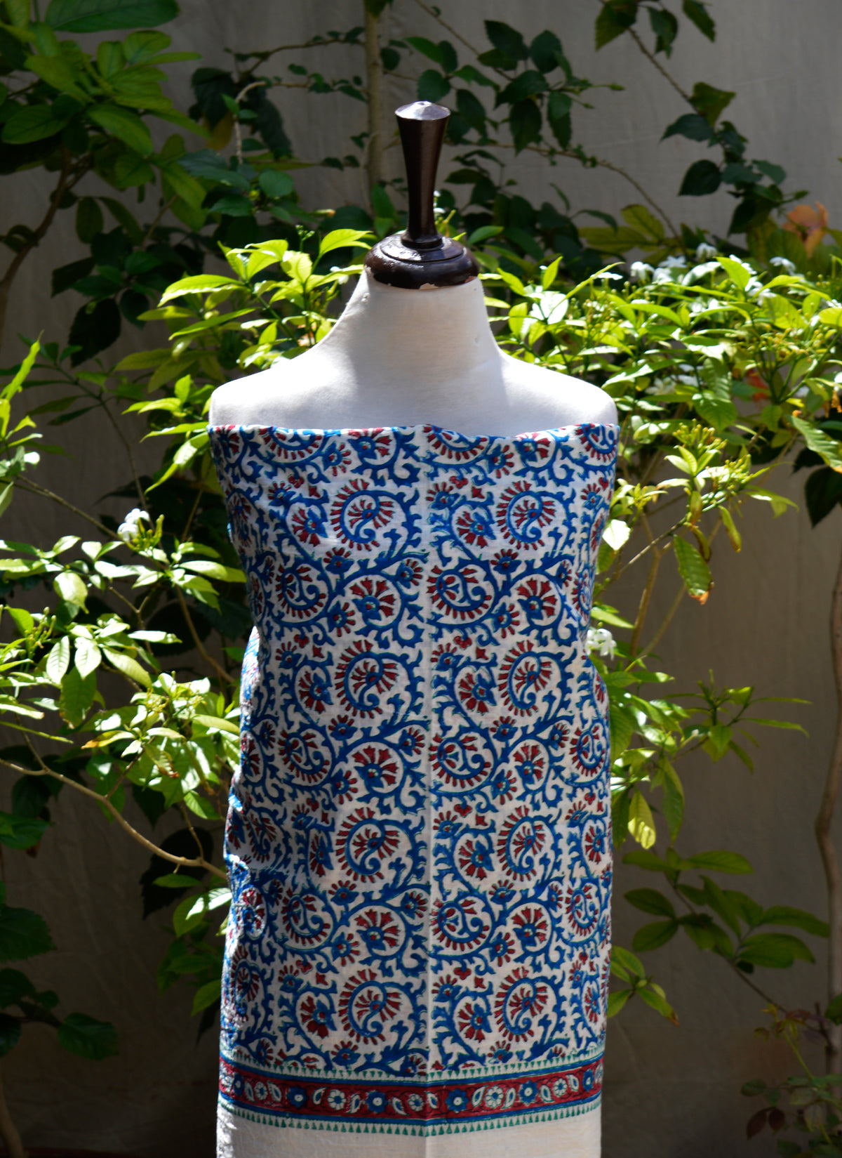 Handmade block printed Ajrak Design Dress floral bel cotton suit