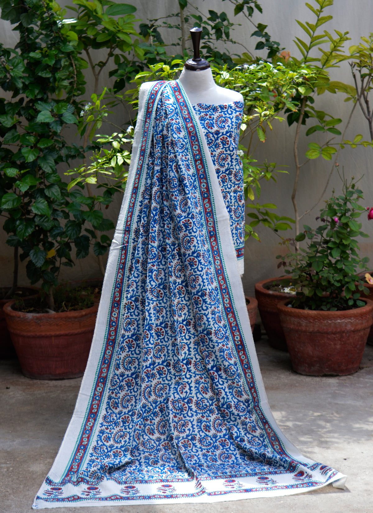 Ajrak Design Dress floral bel hand block printed cotton two piece shirt dupatta