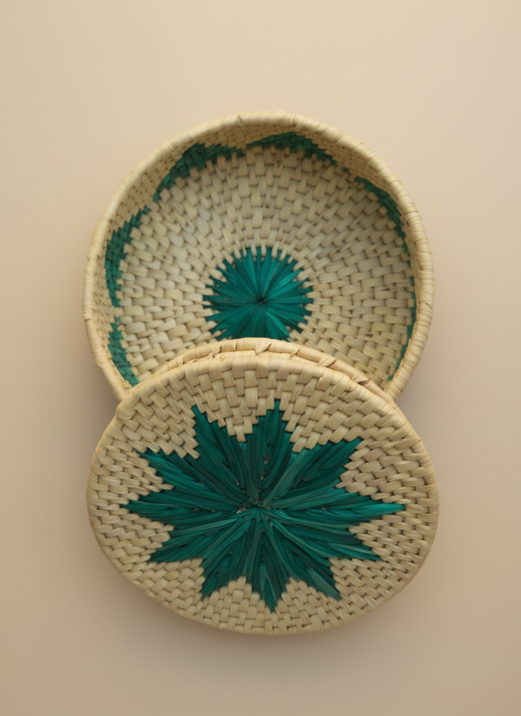 Eco friendly palm-leaf dining set green – bread basket plus 6 table mats 6 changair 6 tea coasters