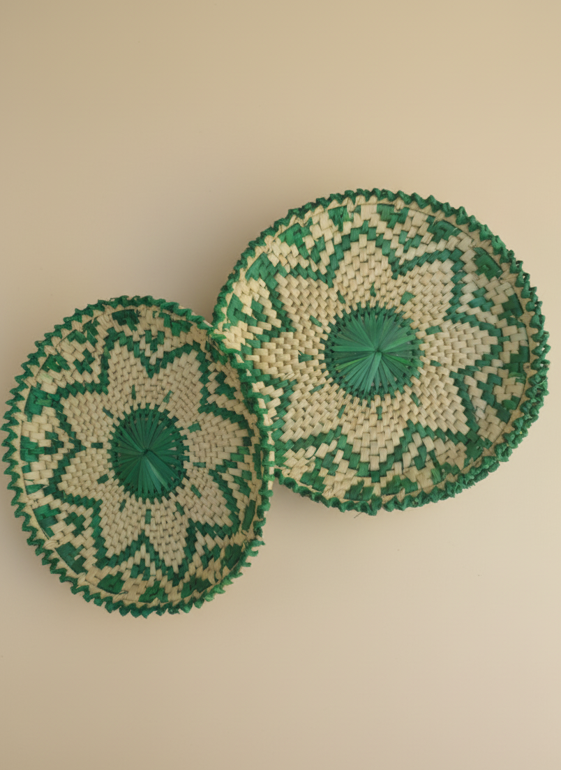 Green palm leaf tableware set bread basket six mats six changair six coasters eco friendly home décor