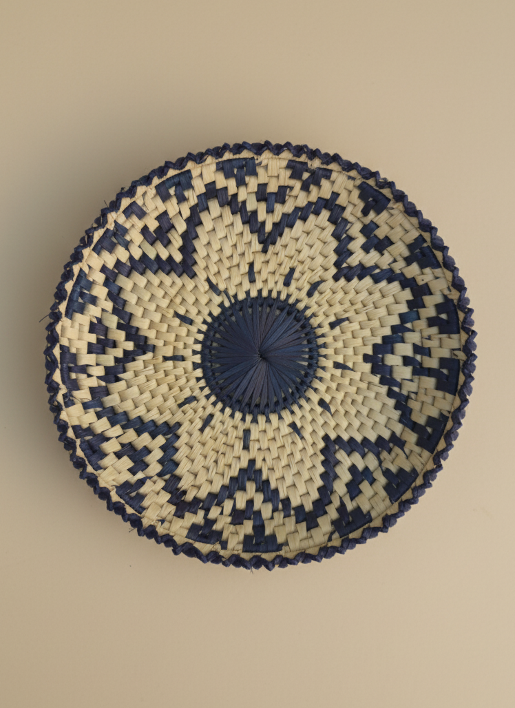 Artisan hand-woven palm leaf dining set indigo colour includes bread basket mats changair coasters glass basket sustainable