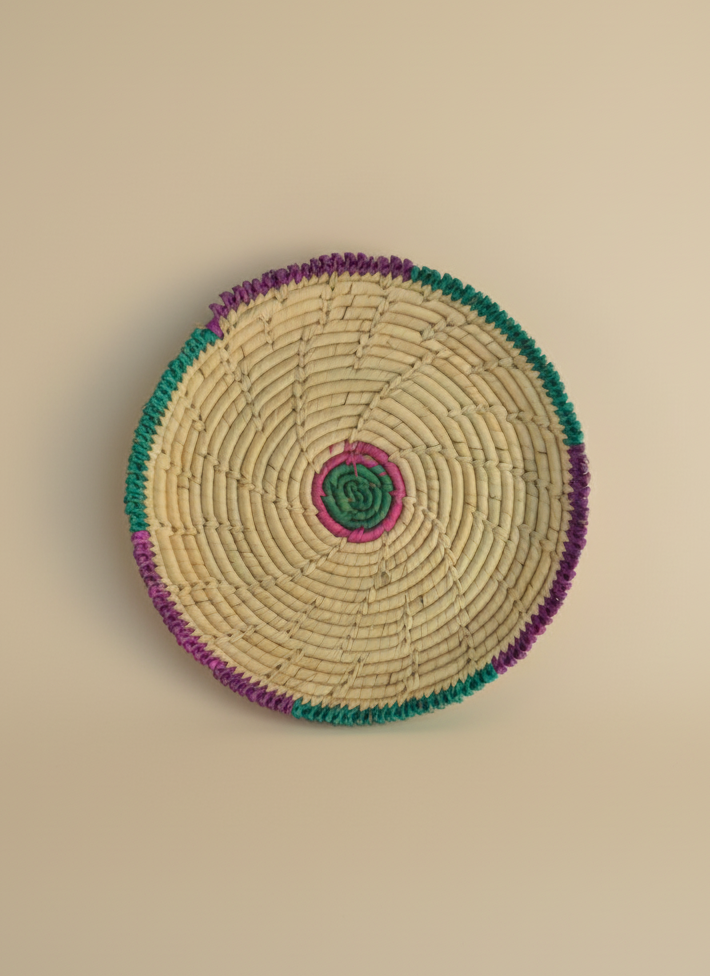 Eco-friendly handmade palm leaf roti plate for kitchen and dining decor.