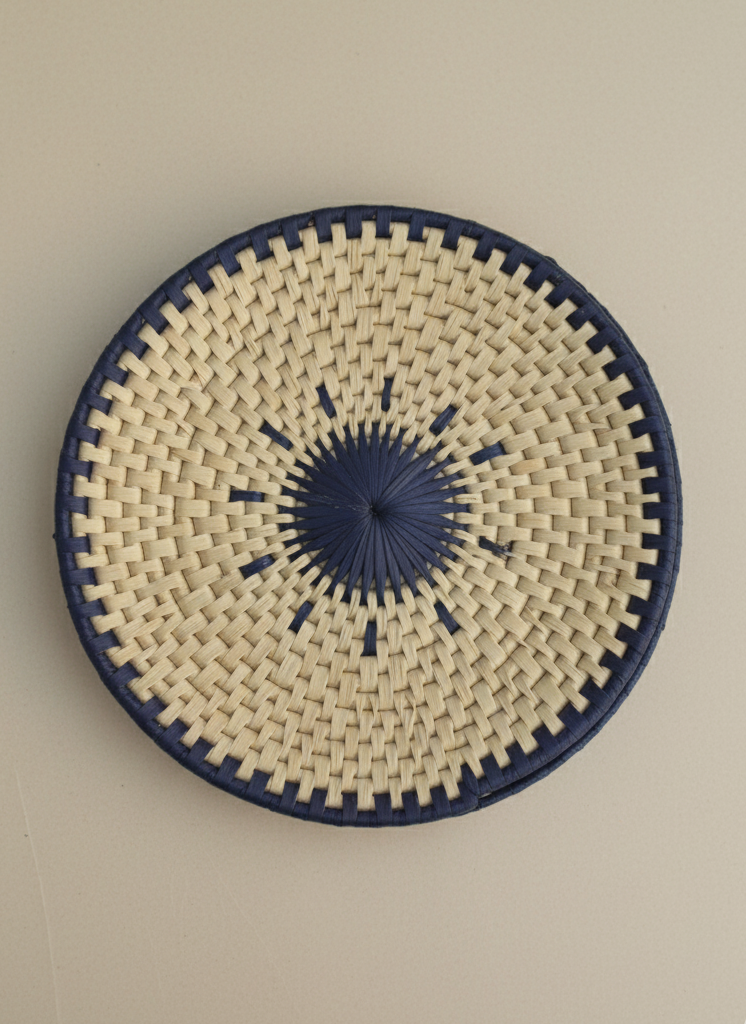 Indigo palm leaf tableware set bread basket 6 mats 6 changair 6 coasters 1 glass basket eco friendly home décor