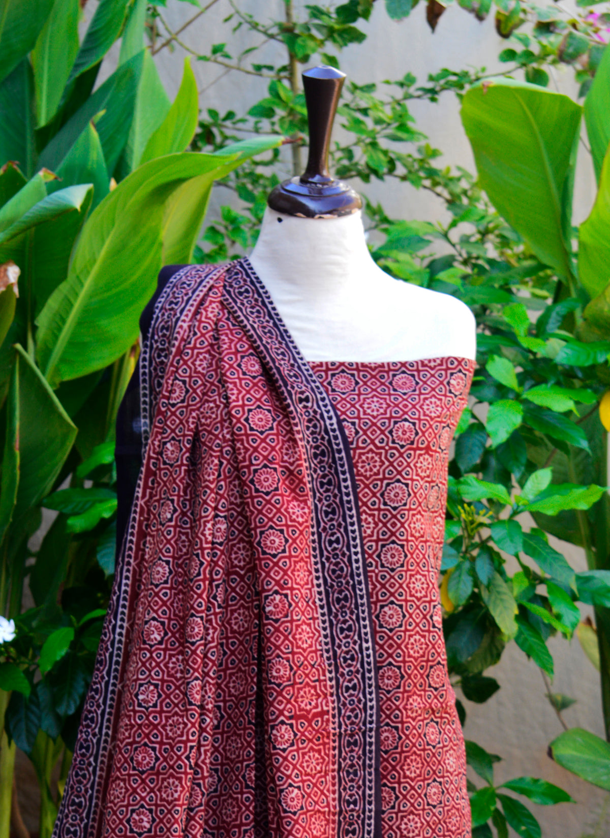 Moroccan Red Ajrak Two-Piece Lawn Dress Set – Organic Dye Hand Block Printed Shirt and Dupatta