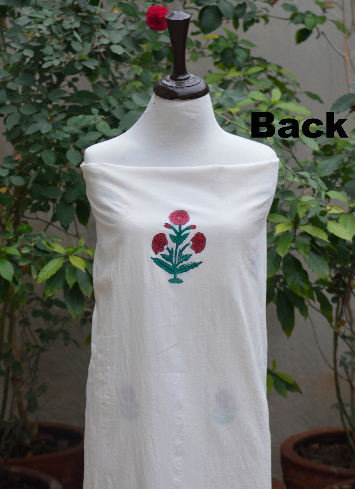 Traditional hand block printed and hand embroidered cotton dress fabric two piece