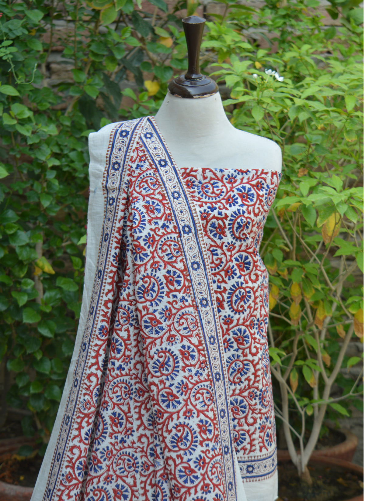 Traditional floral bel hand block print cotton dress material with matching dupatta for summer wear