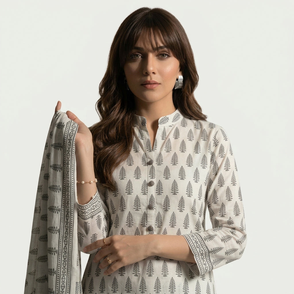 Floral Block Print Dress Suit for Women