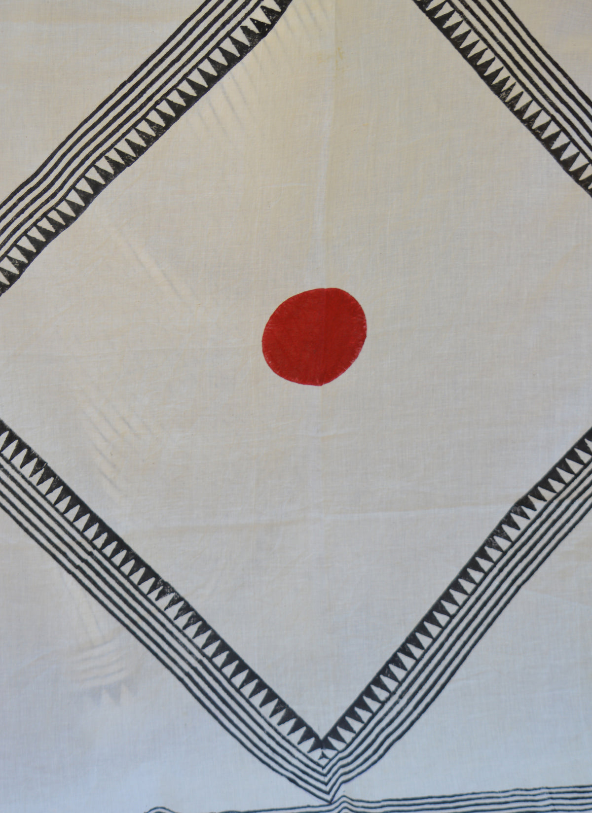 8 Meter Cotton Ajrak Saree with Offwhite Black Stripe, Maroon Circle motifs and 1 Meter Blouse