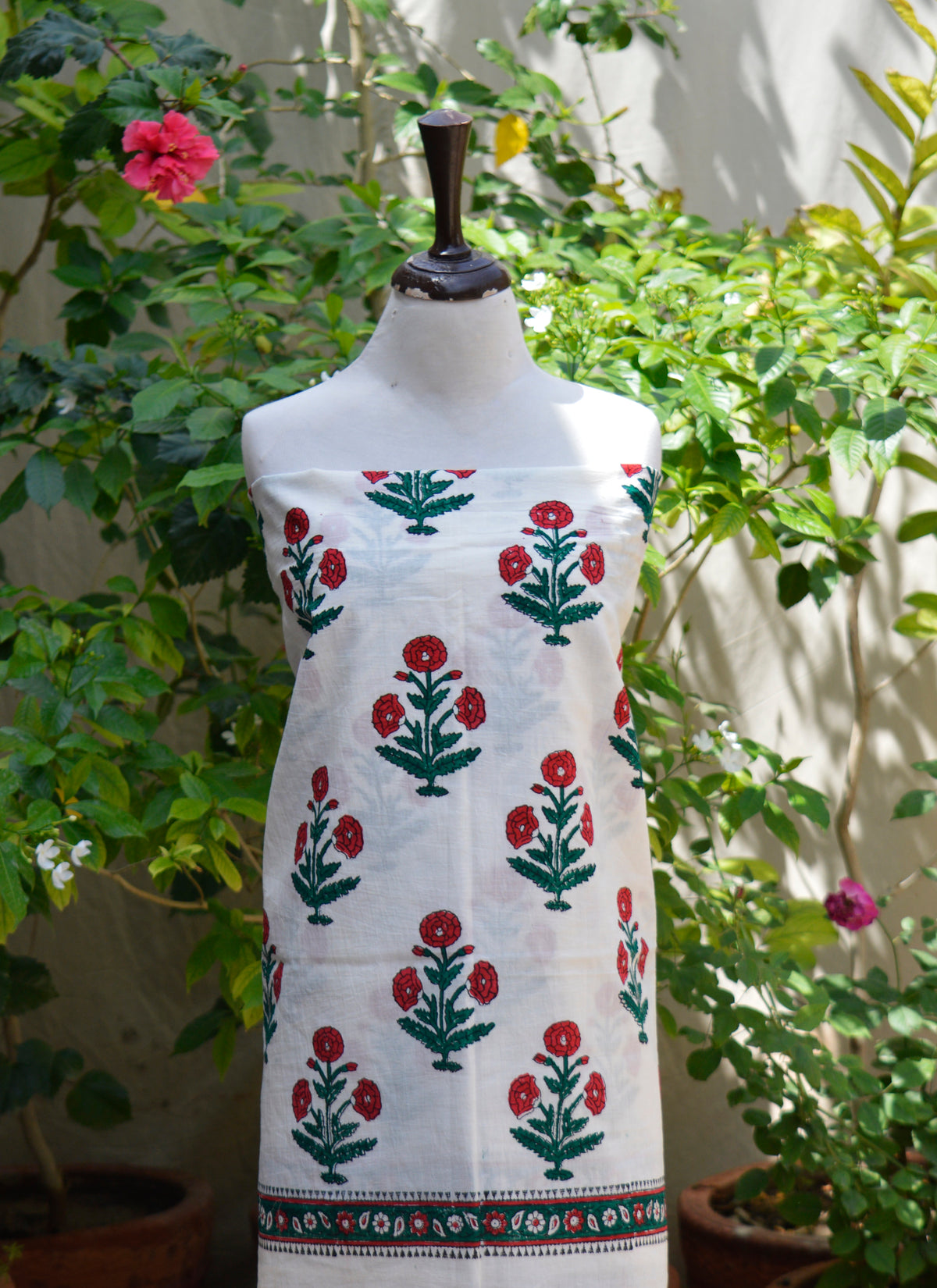 Maroon Red Floral Butta Cotton Two-Piece, Unstitched