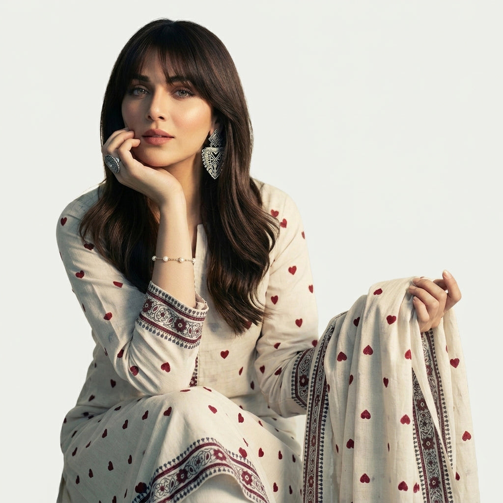 Dress Suit with Traditional Heart Block Print Borders