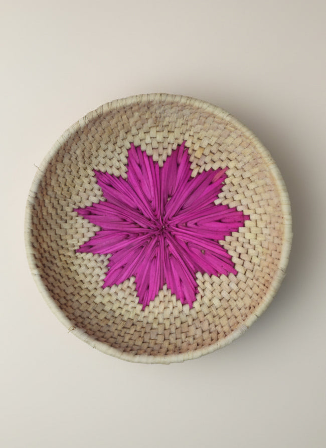 Eco-friendly palm leaf tray pink floral pattern artisan-crafted 11×3