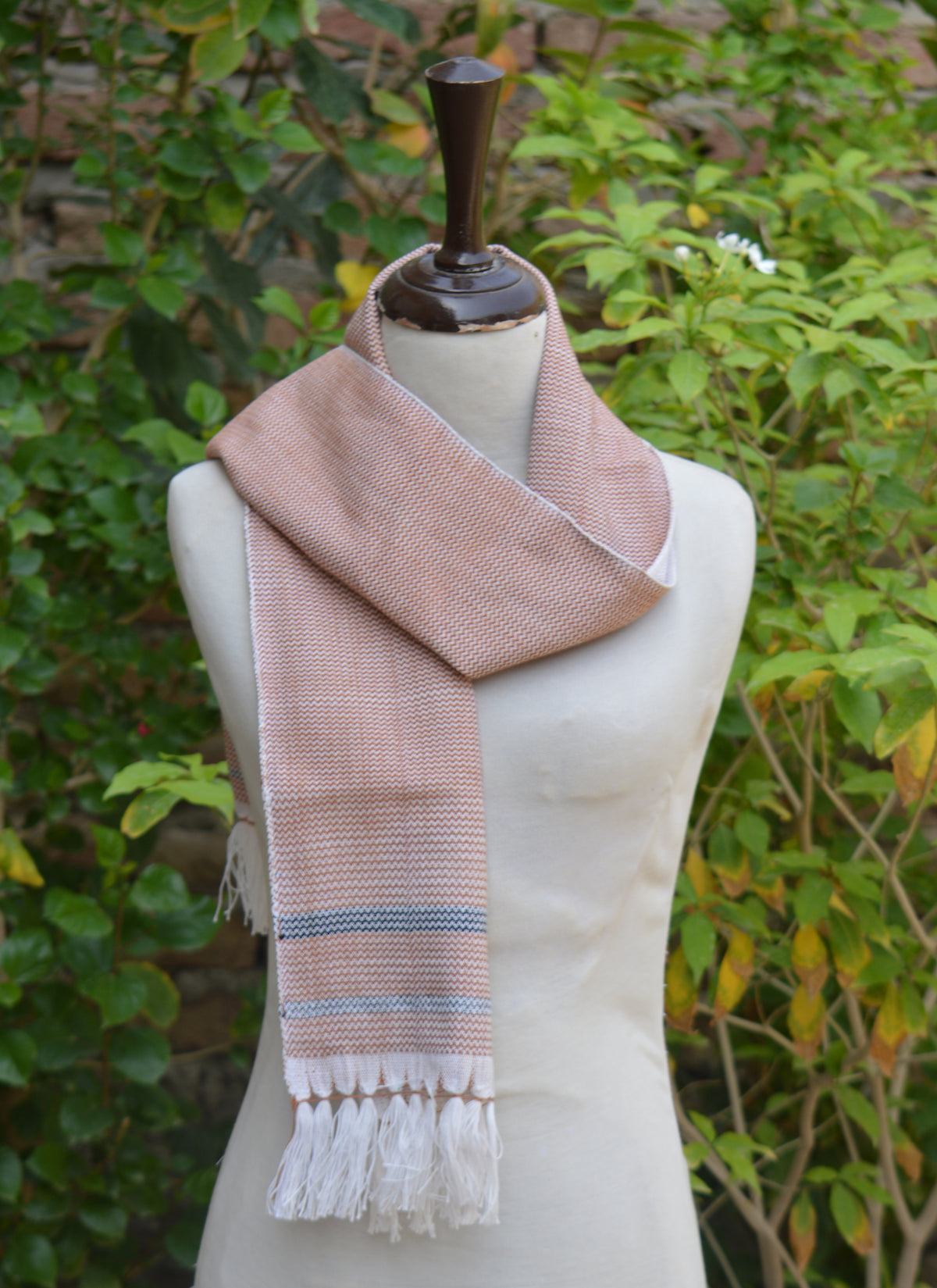 Hand woven peach cotton scarf handcrafted with cotton thread butterfly
