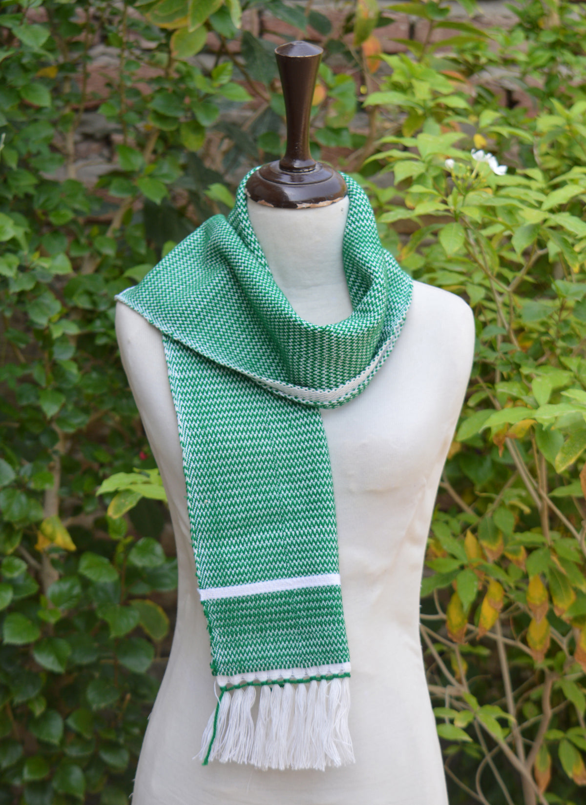 Luxury handcrafted green cotton scarf artisan handloom fashion