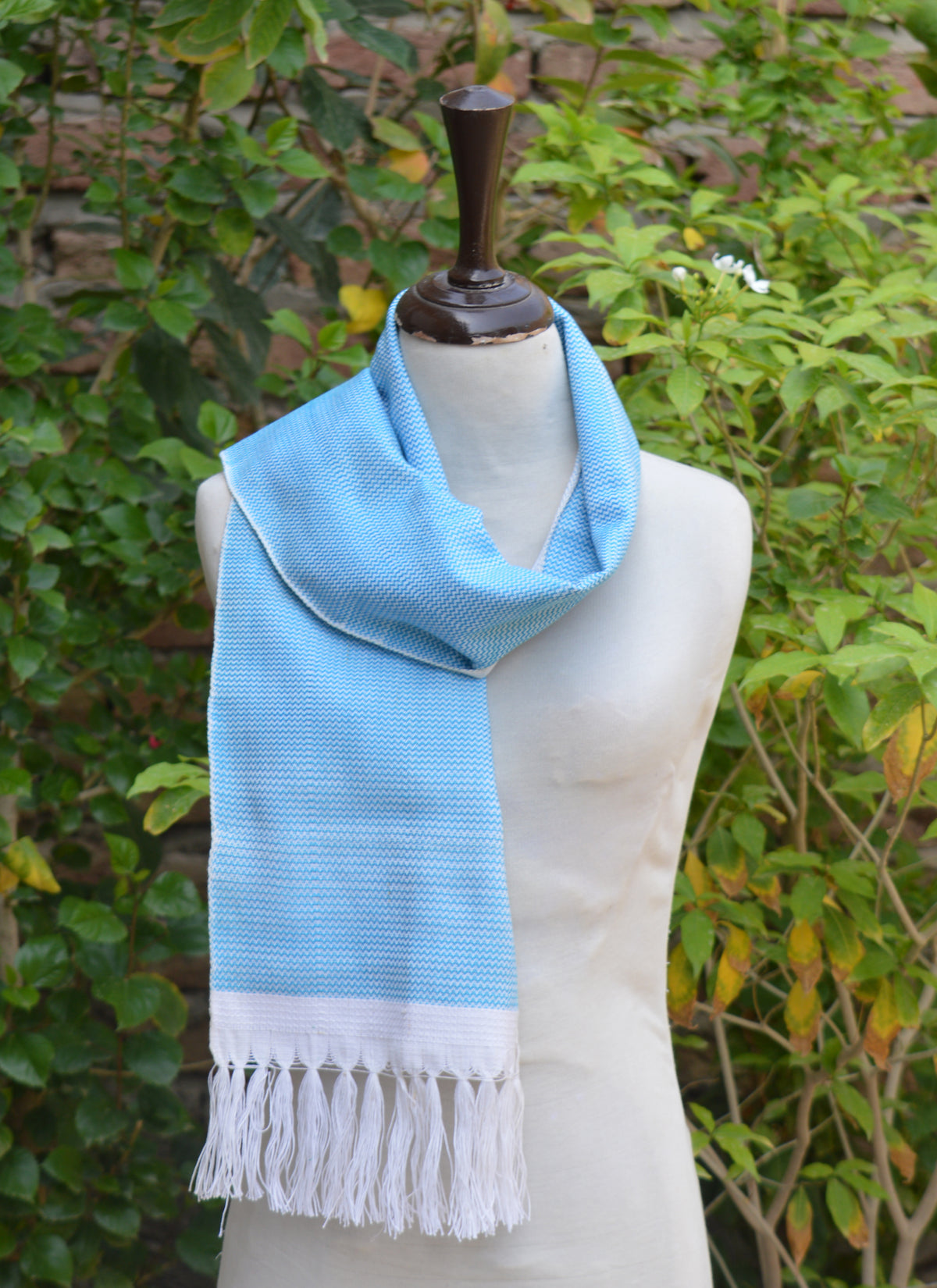Luxury handcrafted sky blue cotton scarf artisan handloom Pakistan