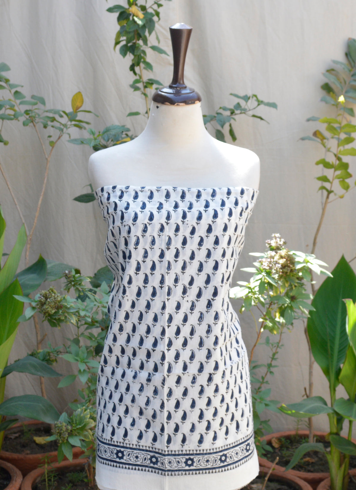 Hand Block Print Dress with Kerry blue floral pattern, crafted on breathable cotton lawn