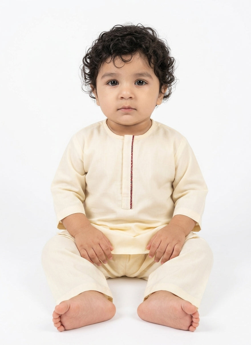 Boys cream summer outfit lightweight soft fabric daily wear