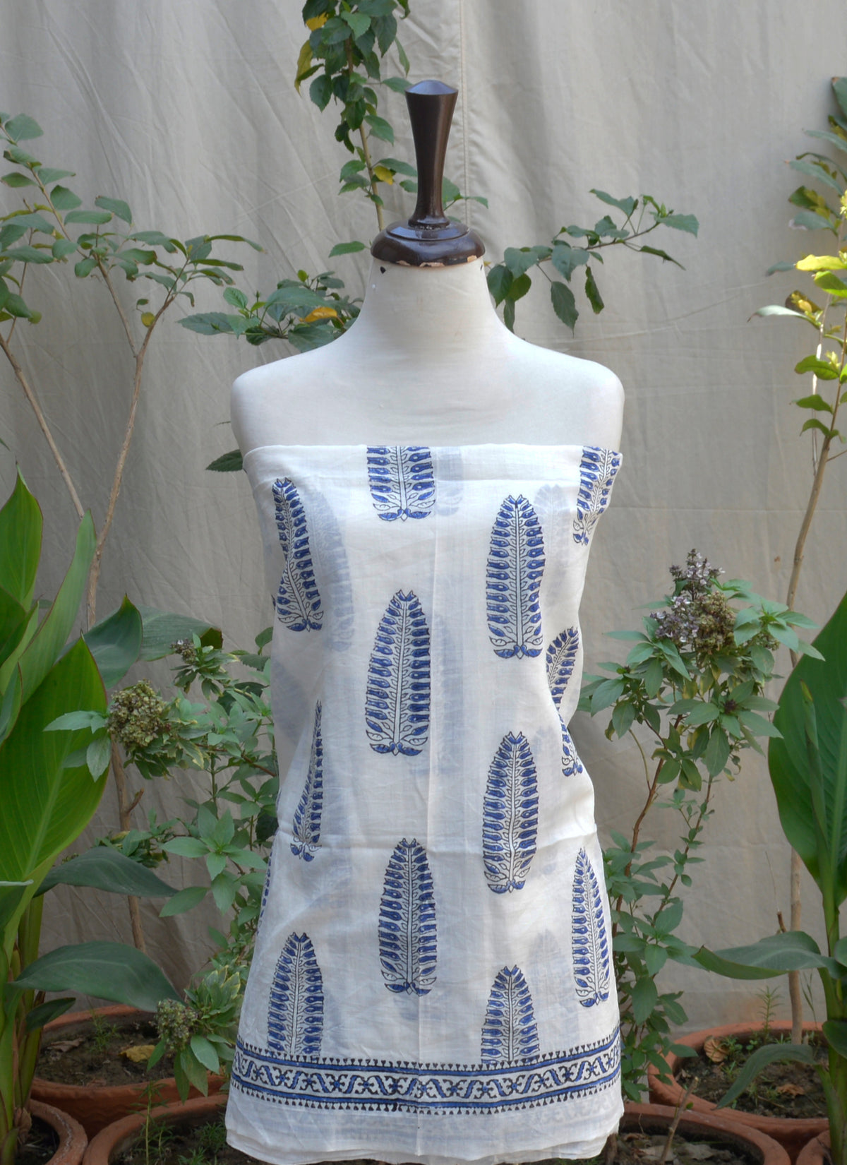 Elegant Blue Hand Block Printed Shirt and Dupatta Set – Unstitched Lawn Fabric with Artistic Designs