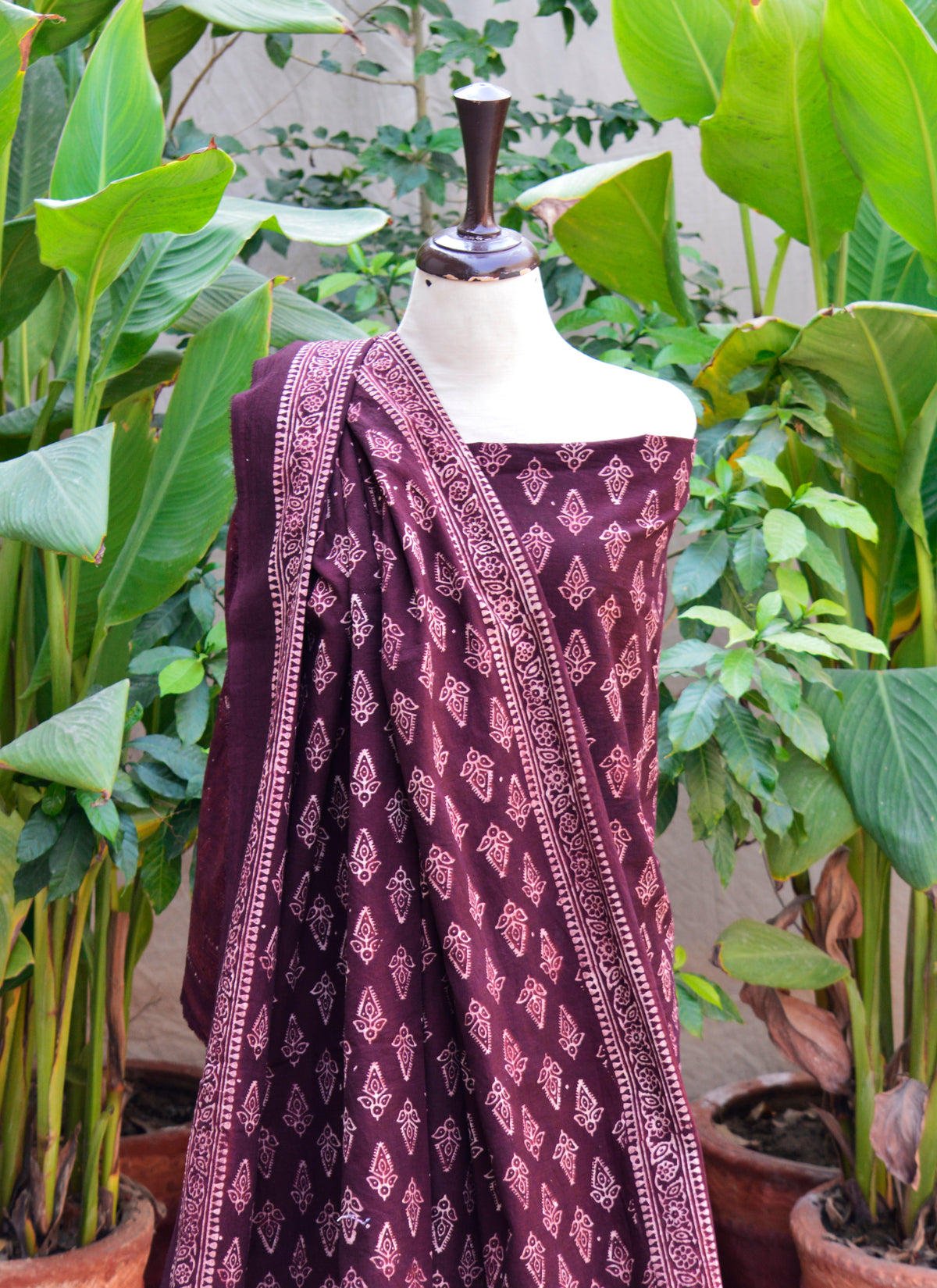 Organic dye Ajrak two-piece unstitched suit – Floral Butta Ajrak print cotton dress