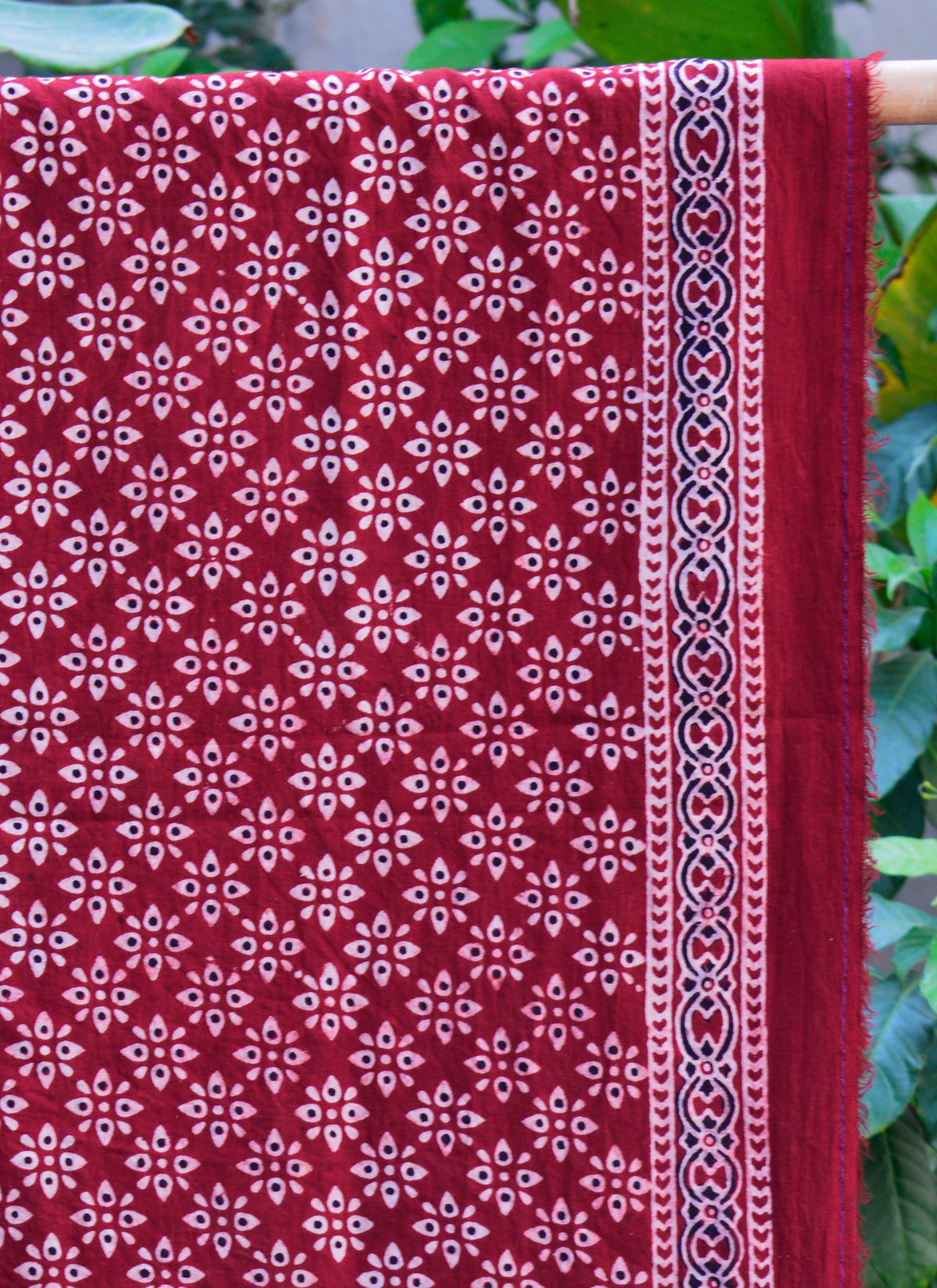 Traditional Sindhi red floral Ajrak scarf in breathable cotton