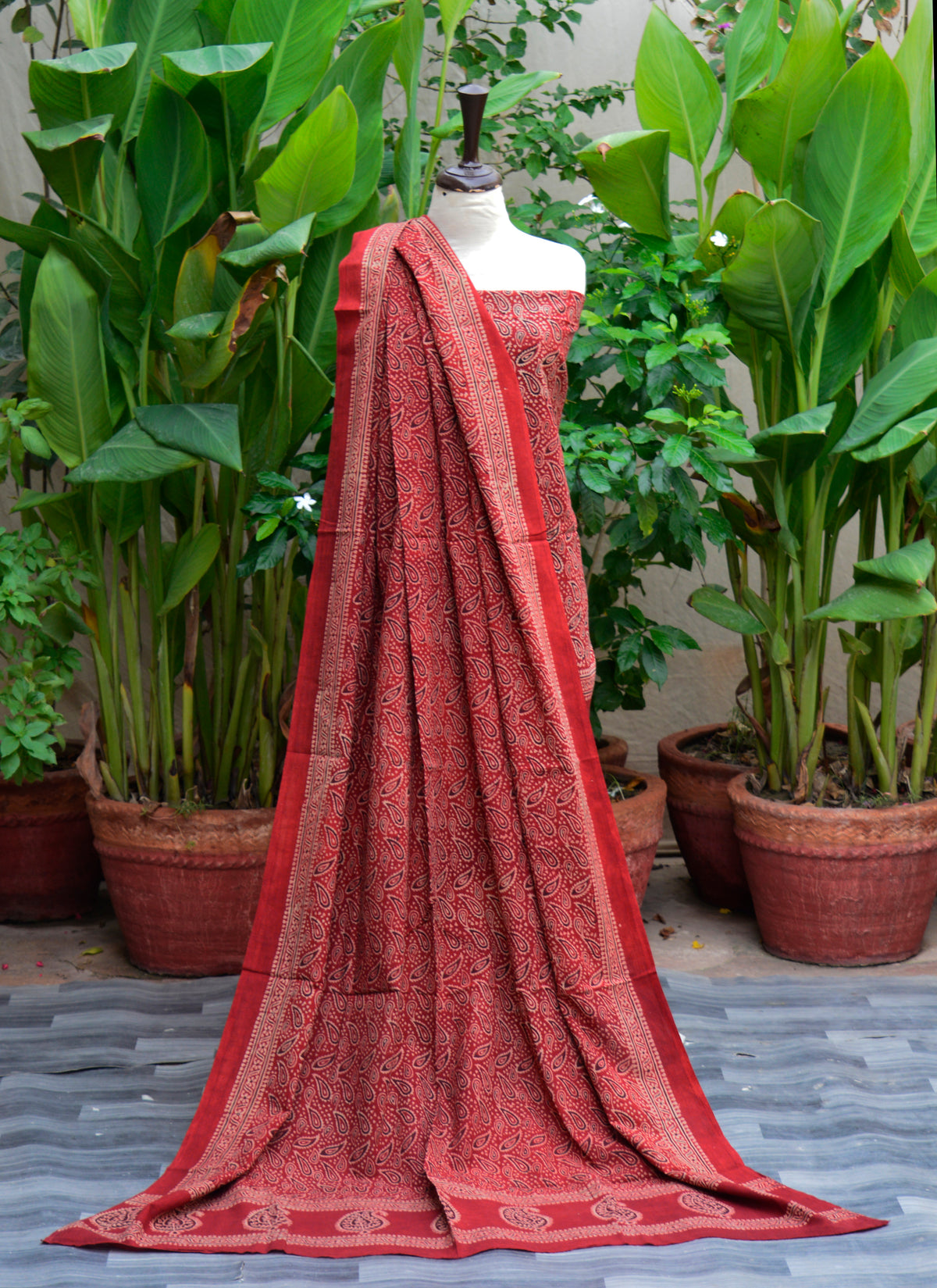 Premium red Ajrak two-piece hand block printed Indus heritage Ajrak textile